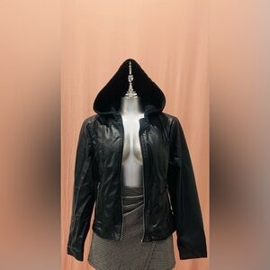 New Look Black Hooded Faux Leather Jacket